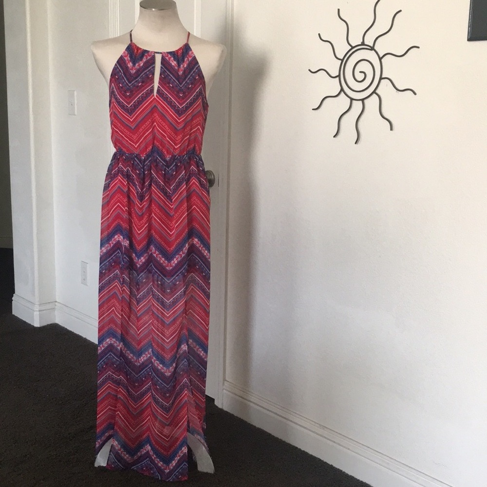 Forever 21 Red Blue White Pattern Print Maxi Dress